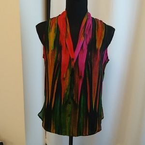 Colorful Silky Sleeveless button down blouse
